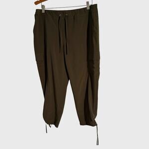 Chicos Zenergy Cropped Pants Jogger Sz 1P/8P Dark Green Cargo Pull On Drawstring